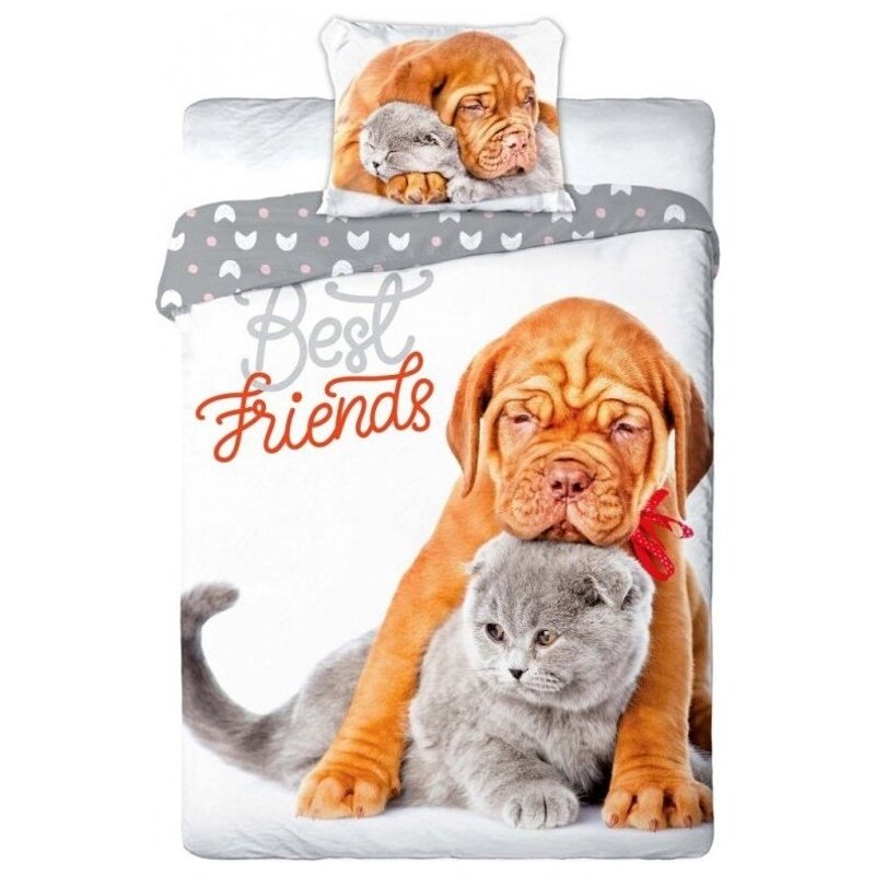 Faro Ložní povlečení pes a kočka - Best Friends - 100% bavlna - 70x90 cm + 140x200 cm