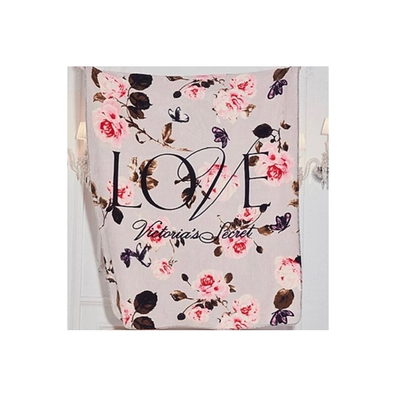 Victoria s Secret Tepla deka Love Floral Sherpa Blanket