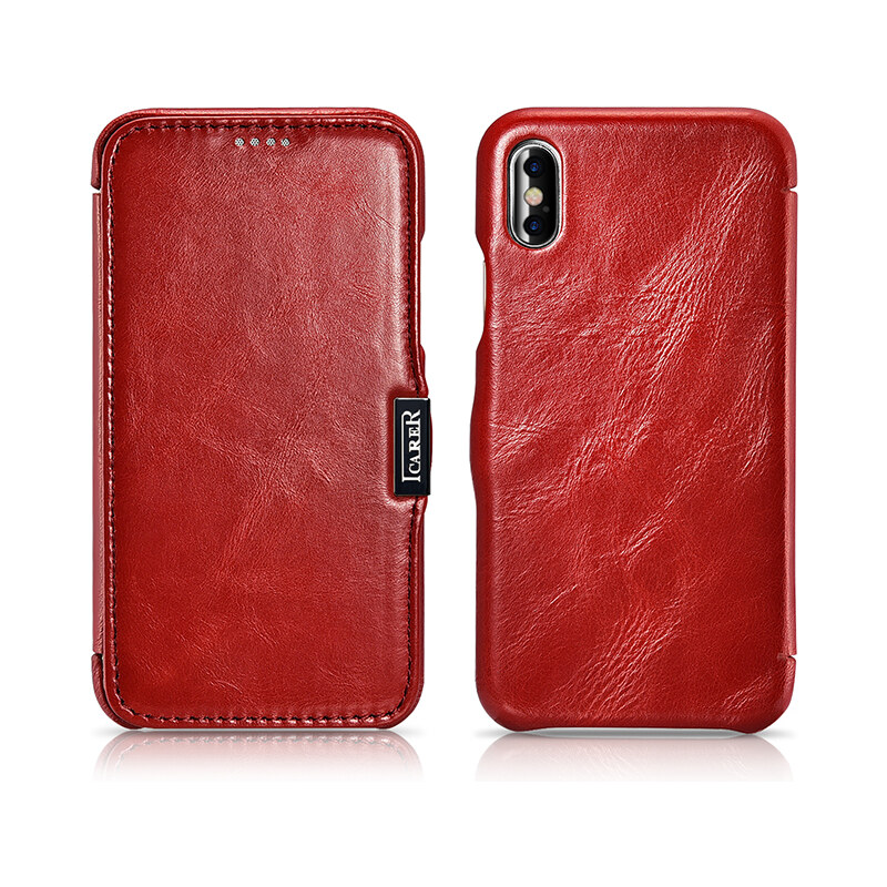 Knížkové pouzdro pro iPhone XS / X - iCarer, Vintage Red