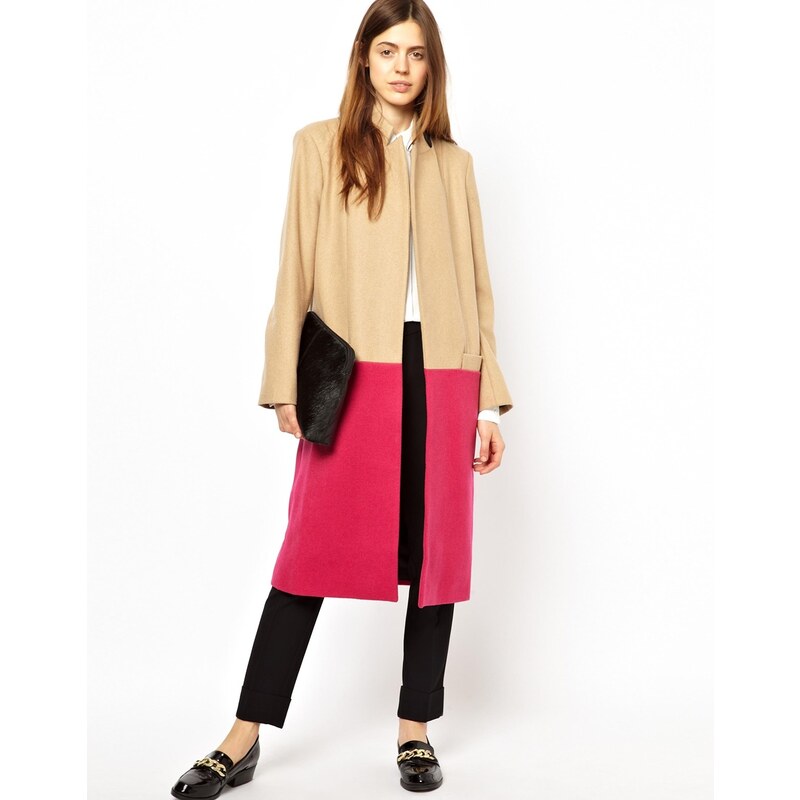 ASOS Long Line Coat in Bright Colour Block - Multi