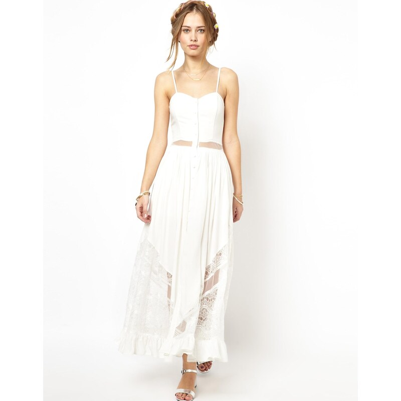 Jarlo Bell Maxi Dress with Lace and Mesh Inserts