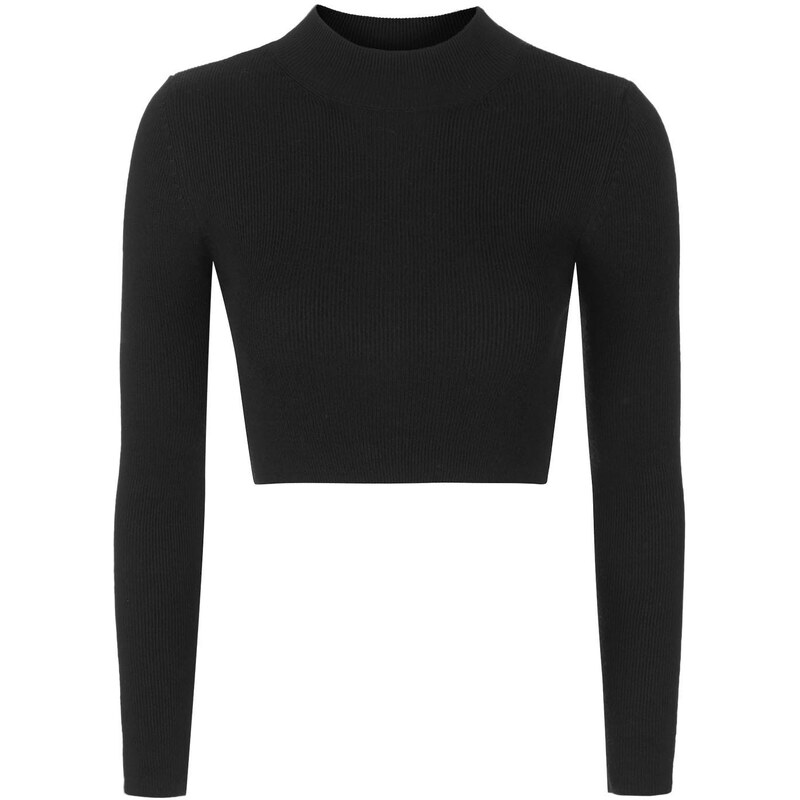 Topshop PETITE Funnel Neck Ribbed Crop Top