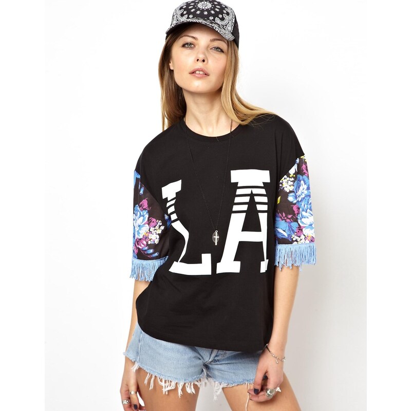 ASOS T-Shirt with Floral Sleeves and Fringing
