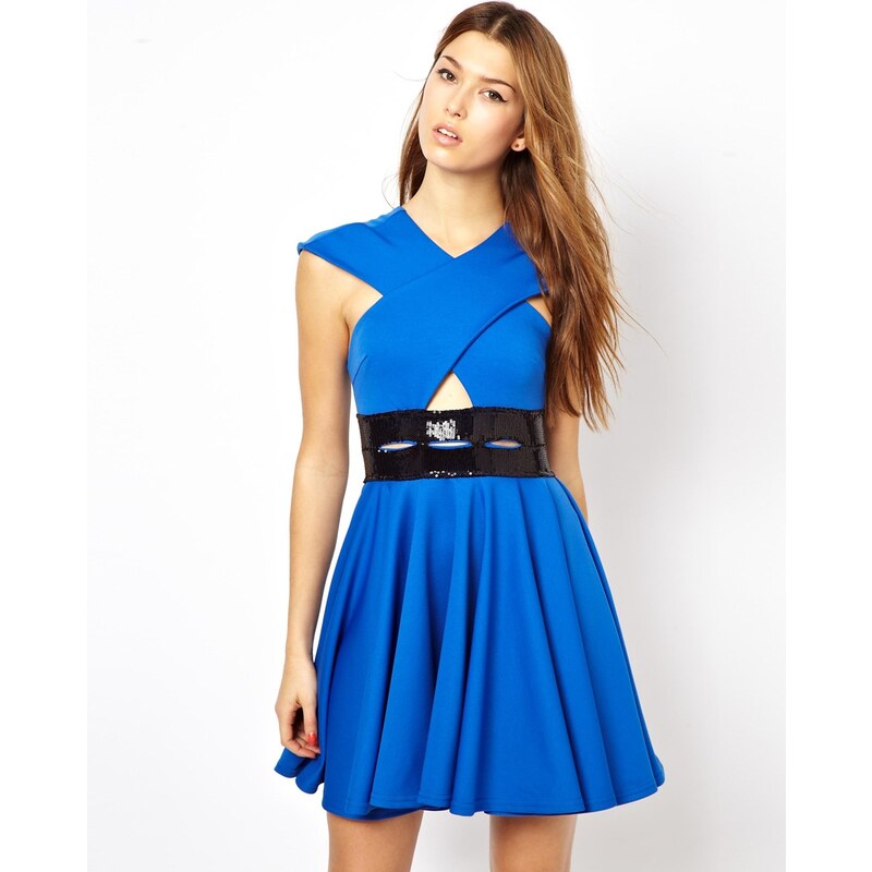 Renee London Lana Skater Dress with Cut Out - Blue