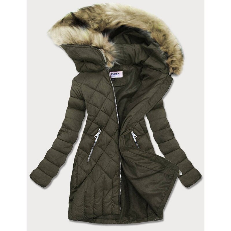 LF WOMEN Prošívaná dámská zimní bunda v khaki barvě (LF808)