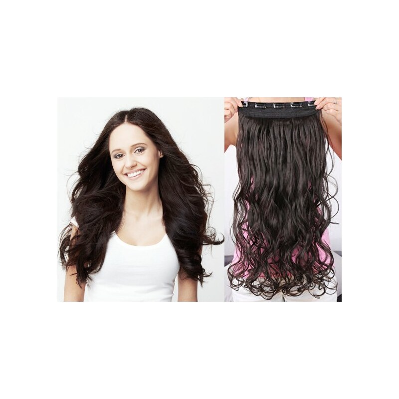 Clipinhair Clip in REMY vlasový pás 63cm vlnitý – přírodní černá