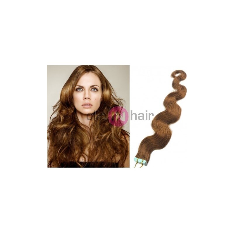 Clipinhair Vlasy pro metodu Pu Extension / TapeX / Tape Hair / Tape IN 60cm vlnité - světle hnědé