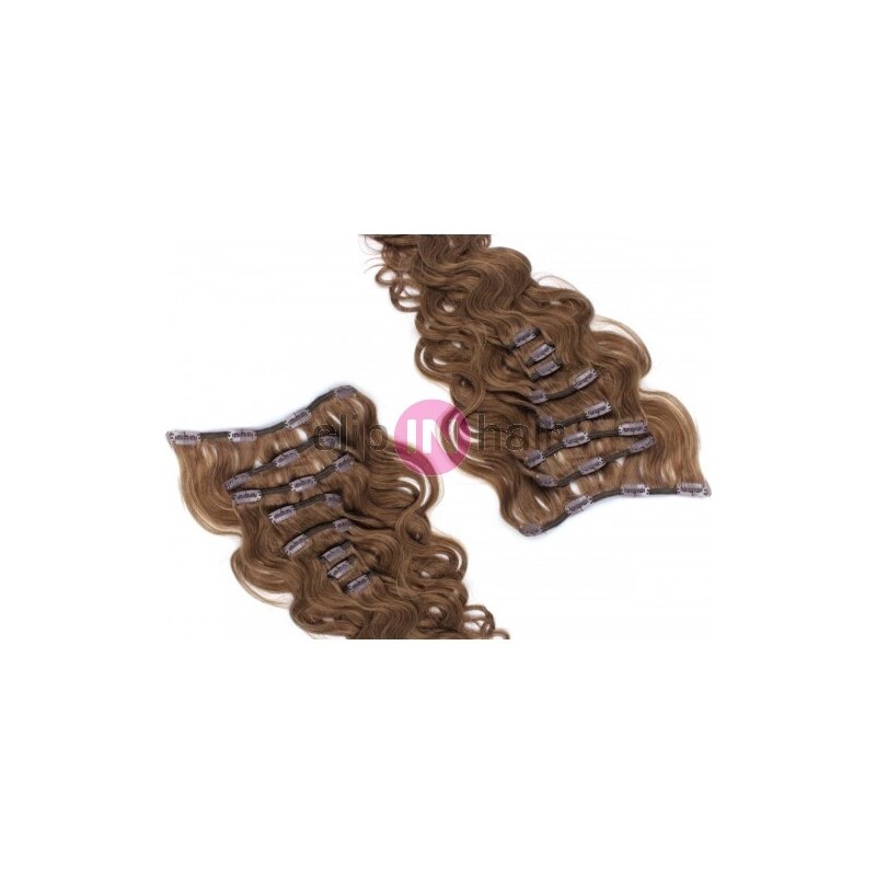 Clipinhair Vlnitý clip in maxi set 53cm pravé lidské vlasy – REMY 200g - STŘEDNĚ HNĚDÁ