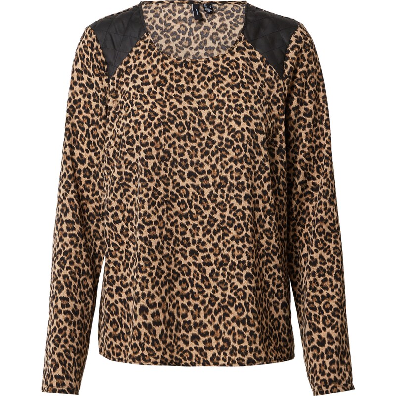 VERO MODA Tričko SERENA krémová / hnědá / černá