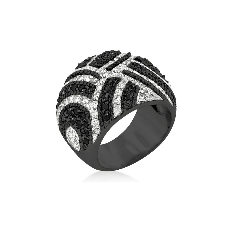 LYRA Prsten s černými a čirými Zirkony R08166R-C03