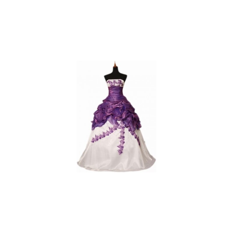 překrásné fialovo-bílé svatební a nebo společenské šaty Betty šité na zakázku