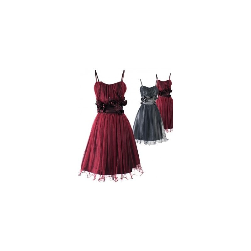 Sofia koktejlky společenské krátké šaty - rudé, stříbrné