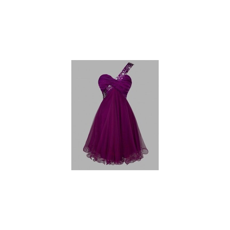 Sofia fialové společenské šaty na jedno rameno M-L M-L