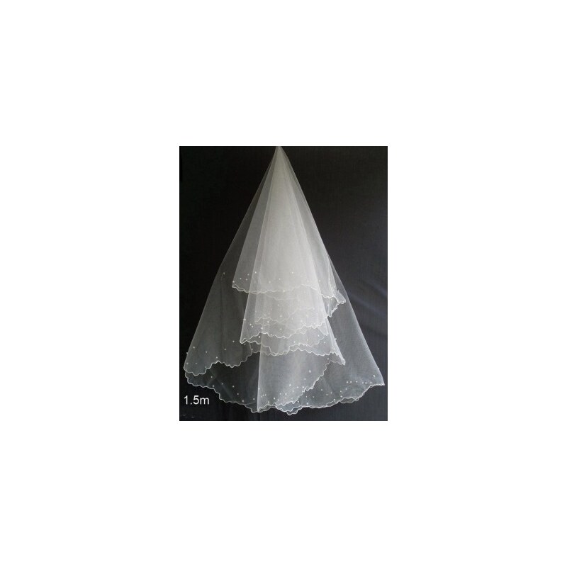 bílý tylový svatební závoj s perličkami 1,5 m ZA6