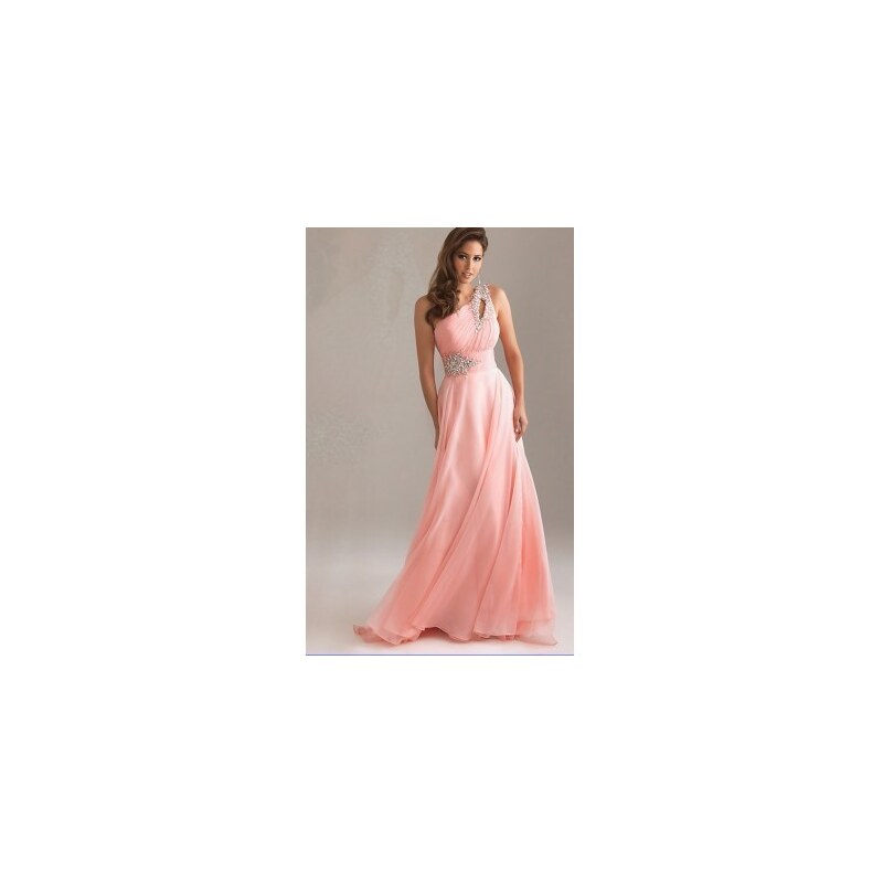 dlouhé antické společenské plesové růžové šaty na jedno rameno Donna XS-M