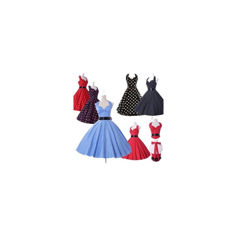 krátké retro puntíkaté barevné společenské nebo letní šaty Greta - výběr barev