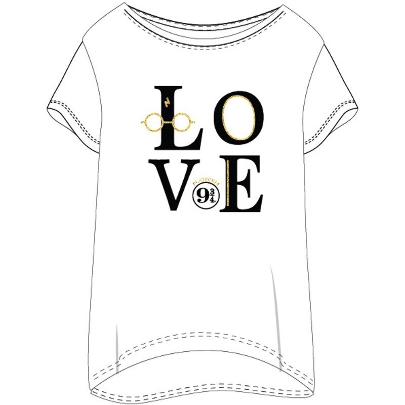 E plus M Dámské dlouhé bavlněné triko na spaní / noční košile Harry Potter - LOVE - 100% bavlna - bílé