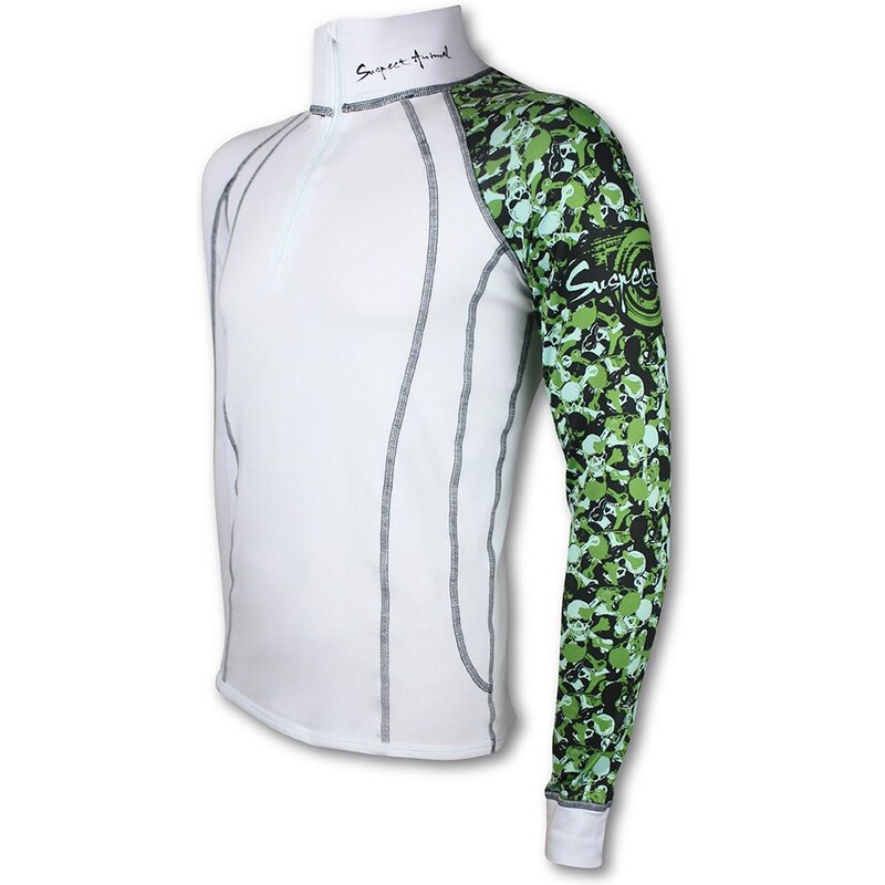 Suspect Animal Pánské funkční triko dlouhý rukáv-stoják ECO zip CAMO bílá BambooHeavy - Zelená / XL