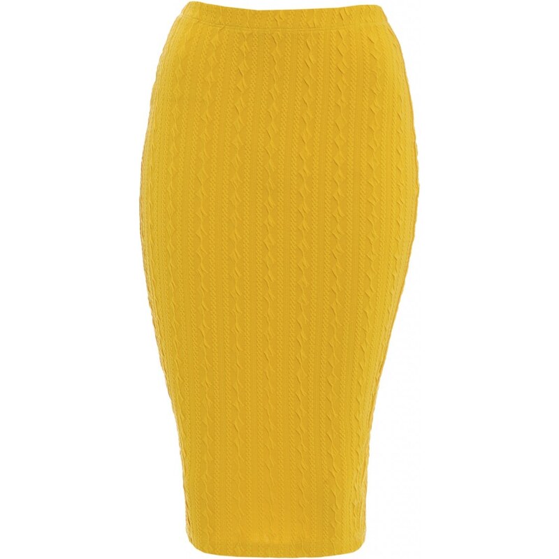 TFNC Hořčicově žlutá pletená texturovaná midi sukně