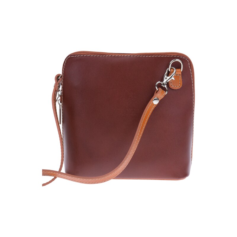Hnědá kožená italská crossbody kabelka Grana Marrone Scura Camel 55632776