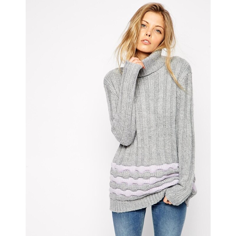 ASOS Jumper With Ripple Stitch And Roll Neck - Purple