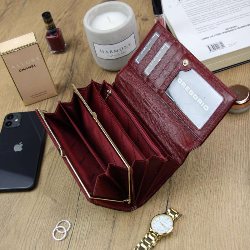 Barebag Gregorio Kožená tmavě červená dámská peněženka dárkové krabičce
