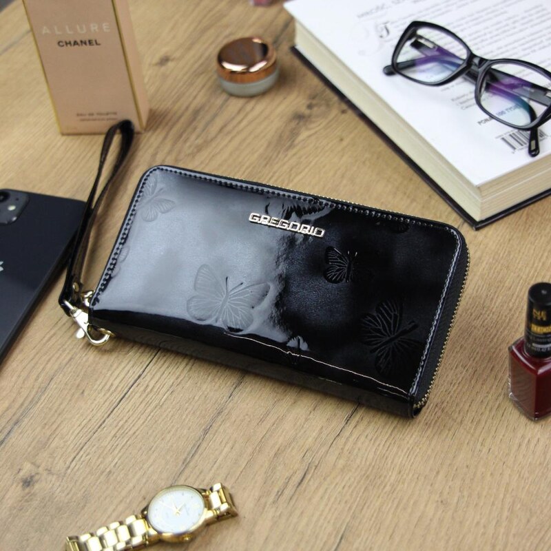 Barebag Gregorio luxusní černá dámská kožená peněženka v dárkové krabičce