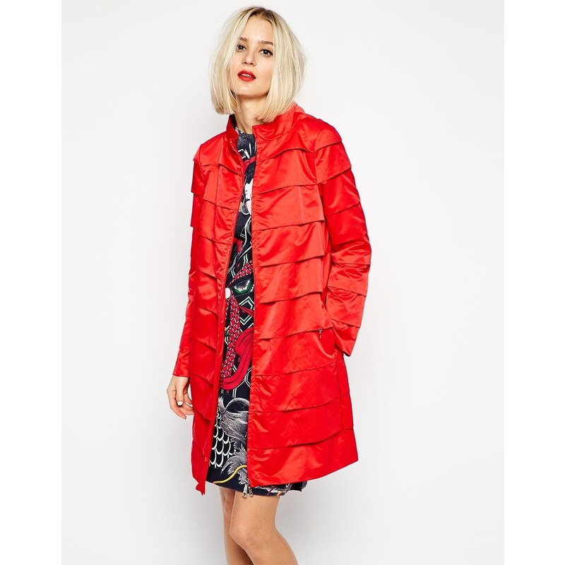Love Moschino Tiered Longlined Jacket with Double Zip - Red