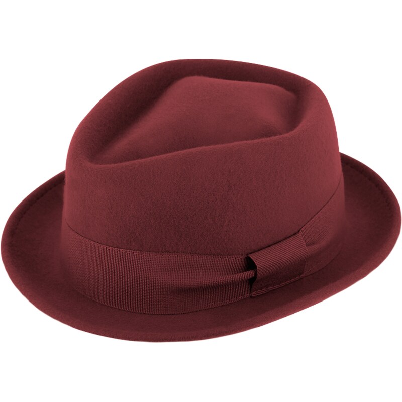 Trilby klobouk vlněný Fiebig - bordó s bordó stuhou - Diamond Woolfelt