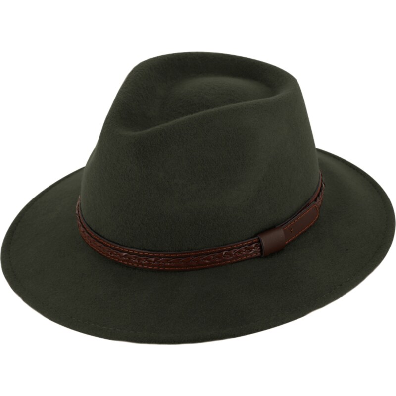 Cestovní klobouk vlněný od Fiebig - zelený s koženou stuhou - širák