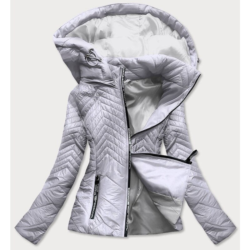 S'WEST Krátká šedá prošívaná dámská bunda s kapucí (B9566)