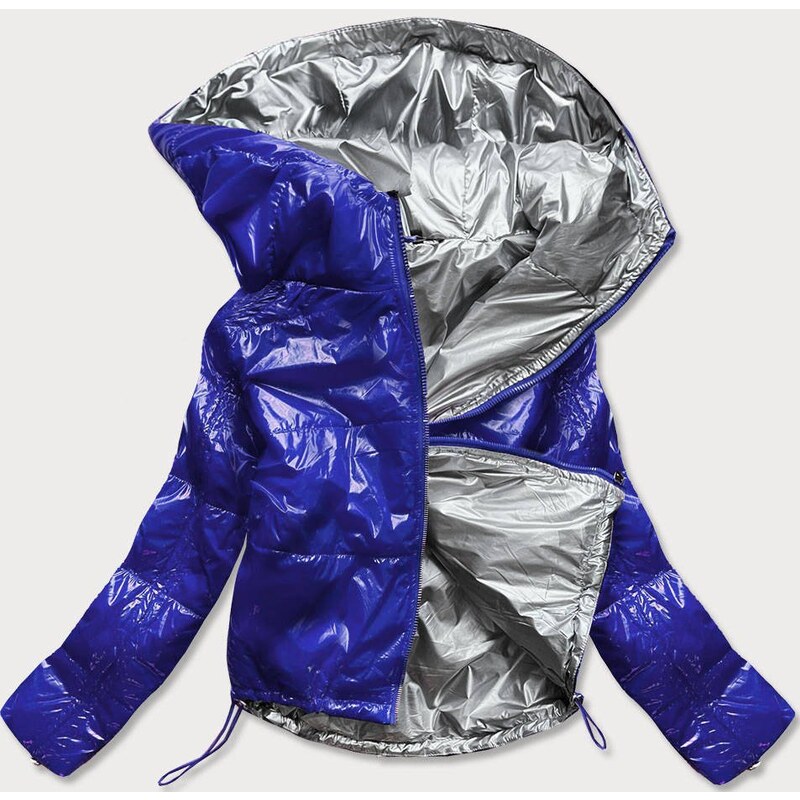S'WEST Světle modrá lesklá prošívaná dámská bunda s kapucí (B9560)