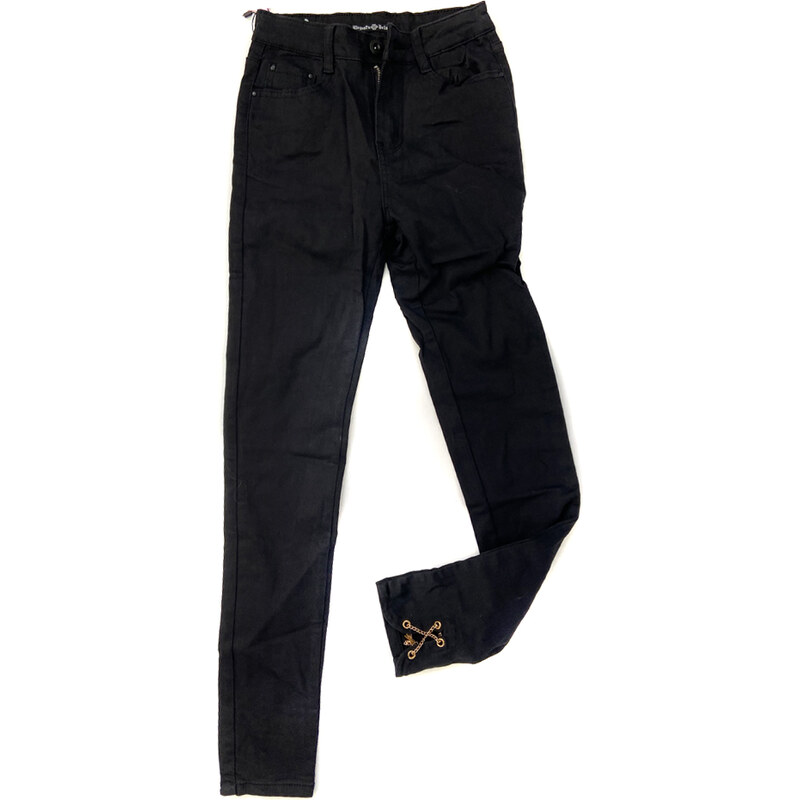 Černé džínové kalhoty typu high waist s řetízky na nohavicích 1300 - 55857741