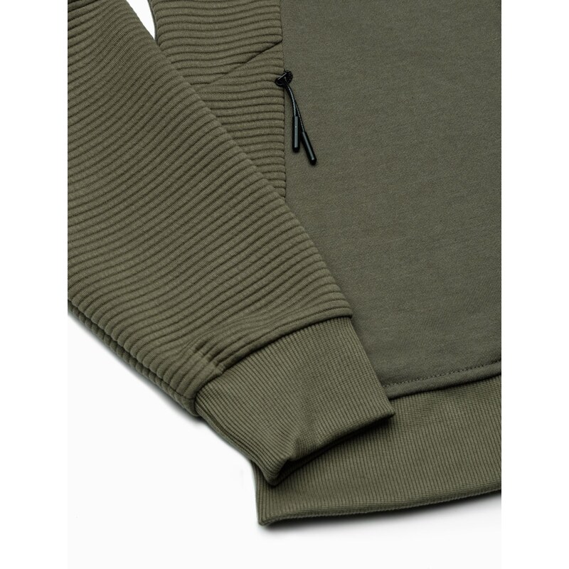 Ombre Clothing Pánská mikina s kapucí na zip - khaki V1 OM-SSZP-0124