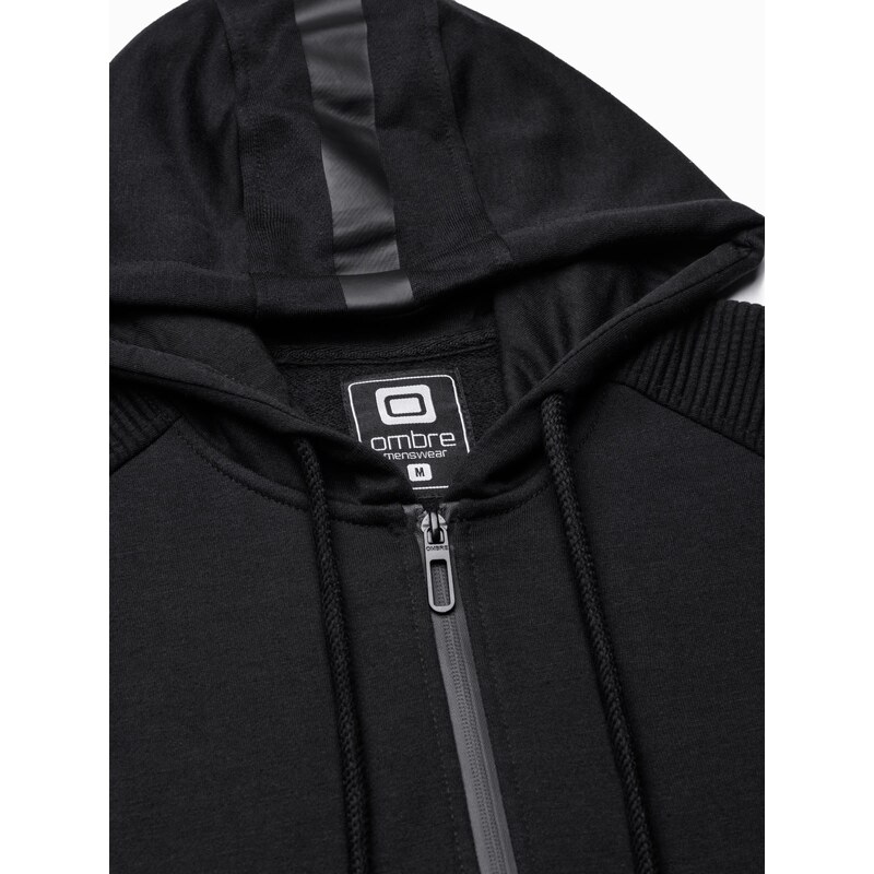 Ombre Clothing Pánská mikina s kapucí na zip - černá V5 OM-SSZP-0124