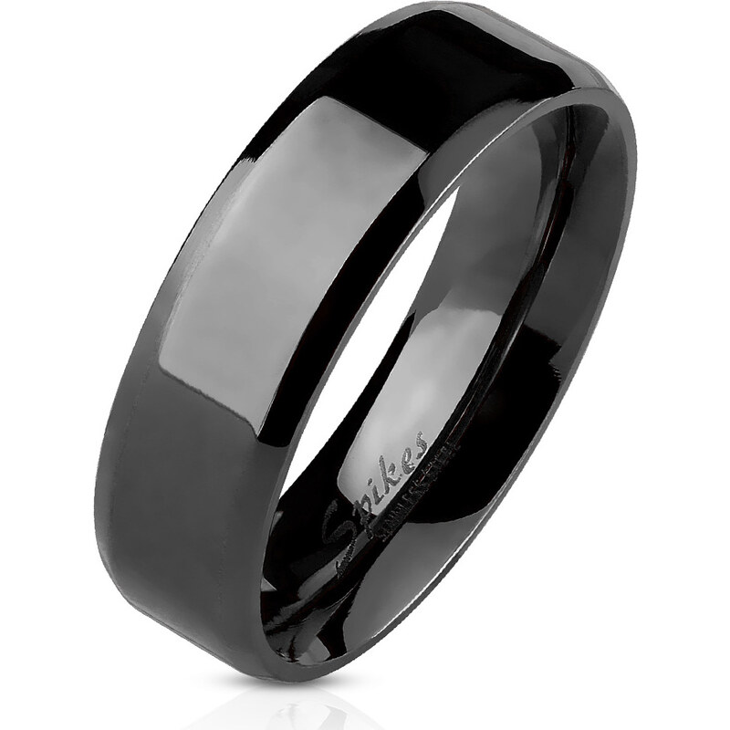 Atreya Personalizovaný šperk Černý ocelový prsten se zkosenými okraji