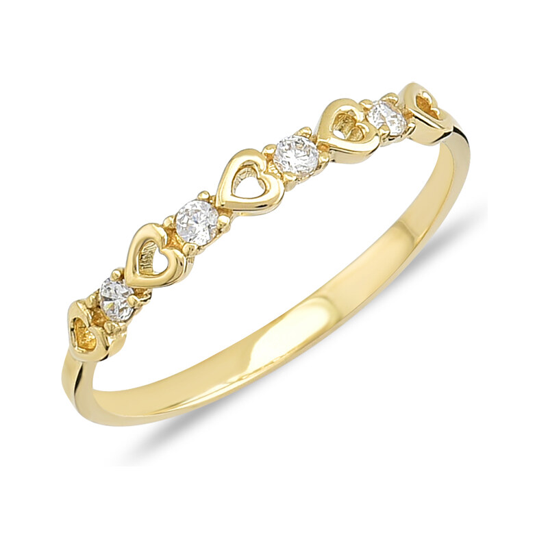 Lillian Vassago Zlatý prsten se srdíčky a zirkony LLV11-GR007Y