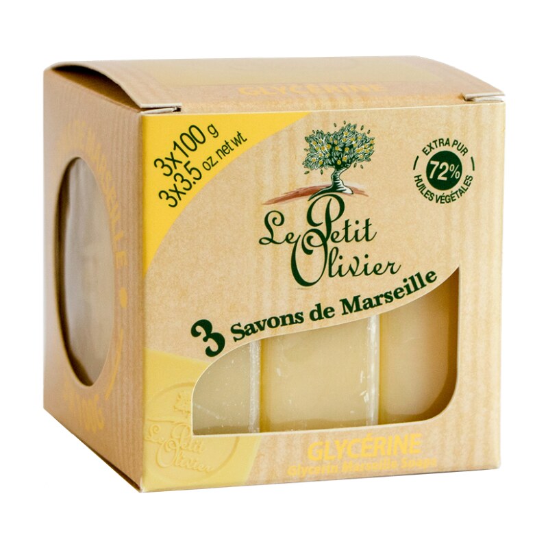 LE PETIT OLIVIER Glycerin Marseille Soaps 3× 100 g