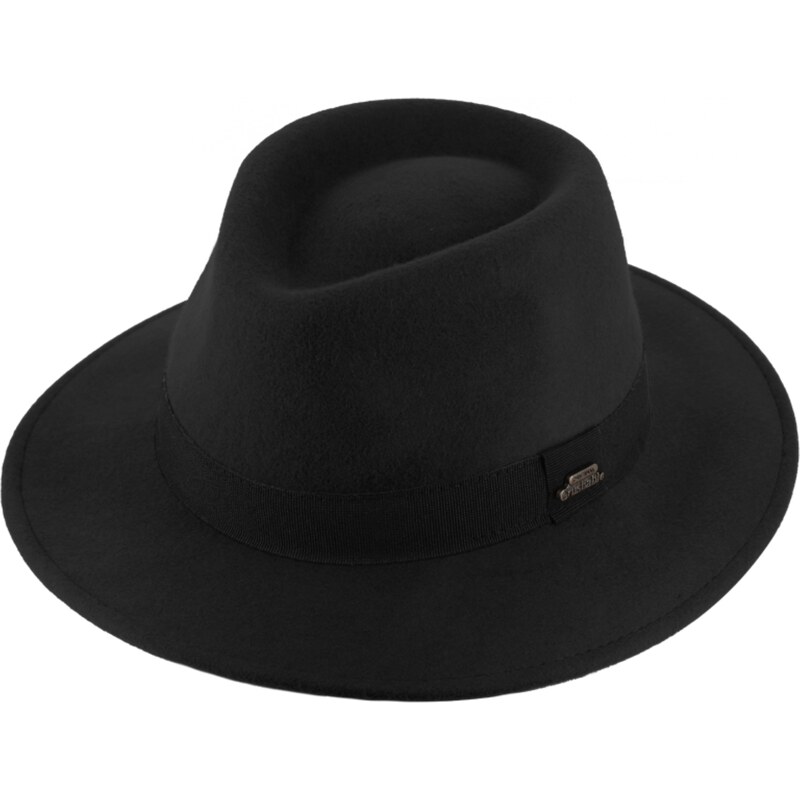 Cestovní nemačkavý klobouk vlněný od Fiebig - černý s černou stuhou