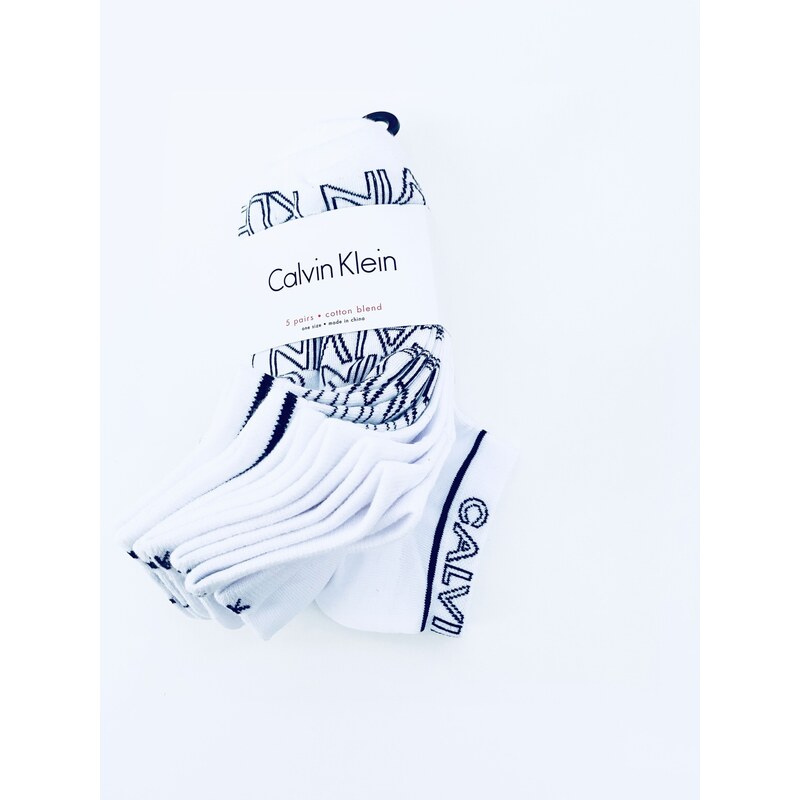 Calvin Klein Calvin Klein Crew Logo white stylové bavlněné ponožky 5 párů - UNI / Bílá / Calvin Klein