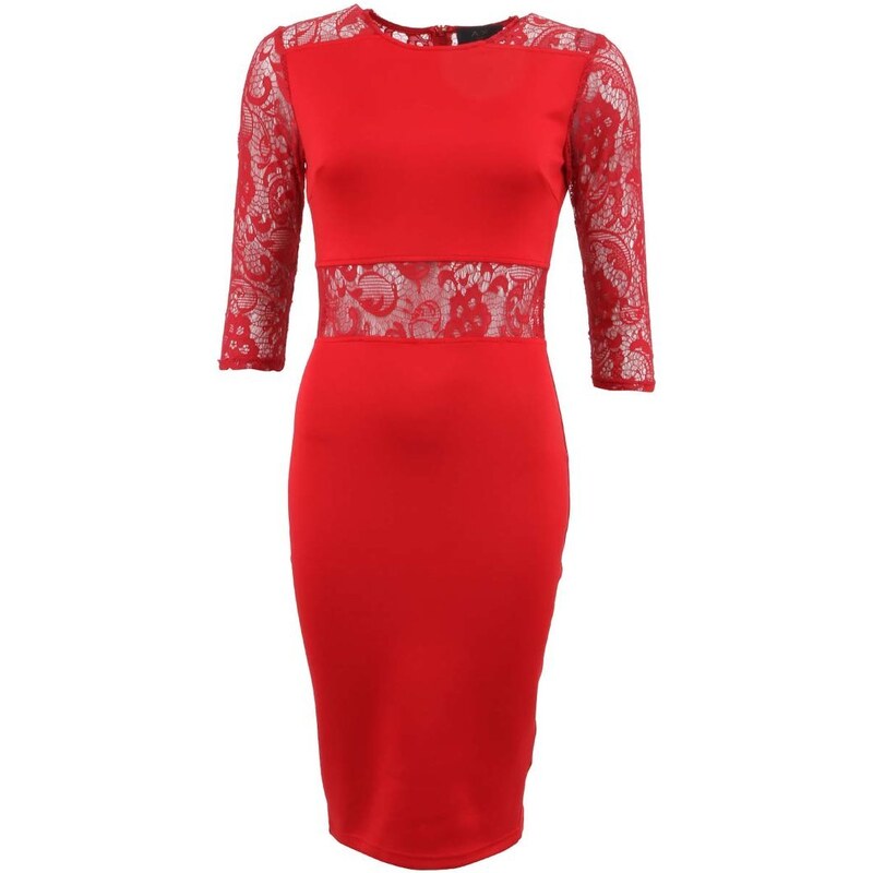 Červené pouzdrové šaty s krajkou AX Paris
