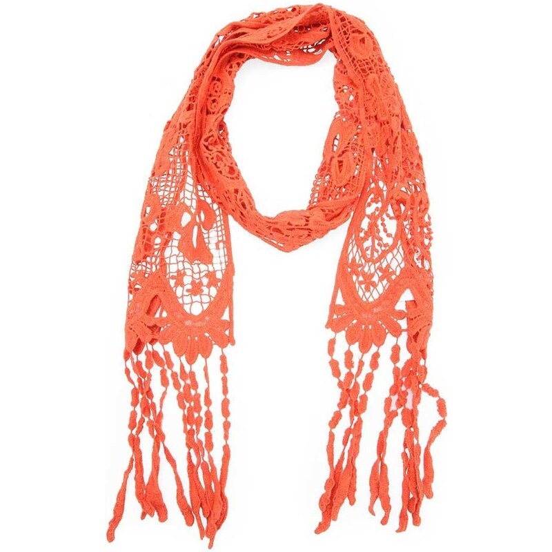 Oranžový bavlněný háčkovaný šátek Fraas