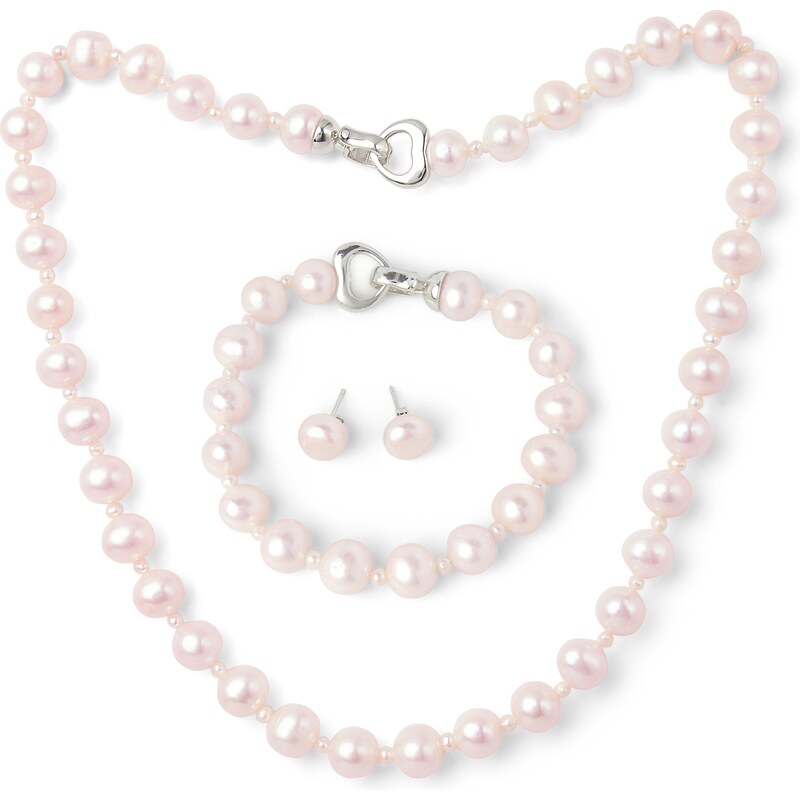 Perlová souprava pravé říční perly Sigrid , náhrdelník, náramek a náušnice, růžová