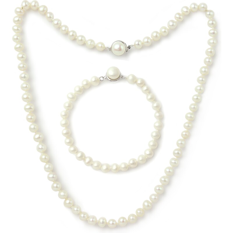 Tiniana Perlová souprava pravé říční perly Aila , náhrdelník a náramek, bílá