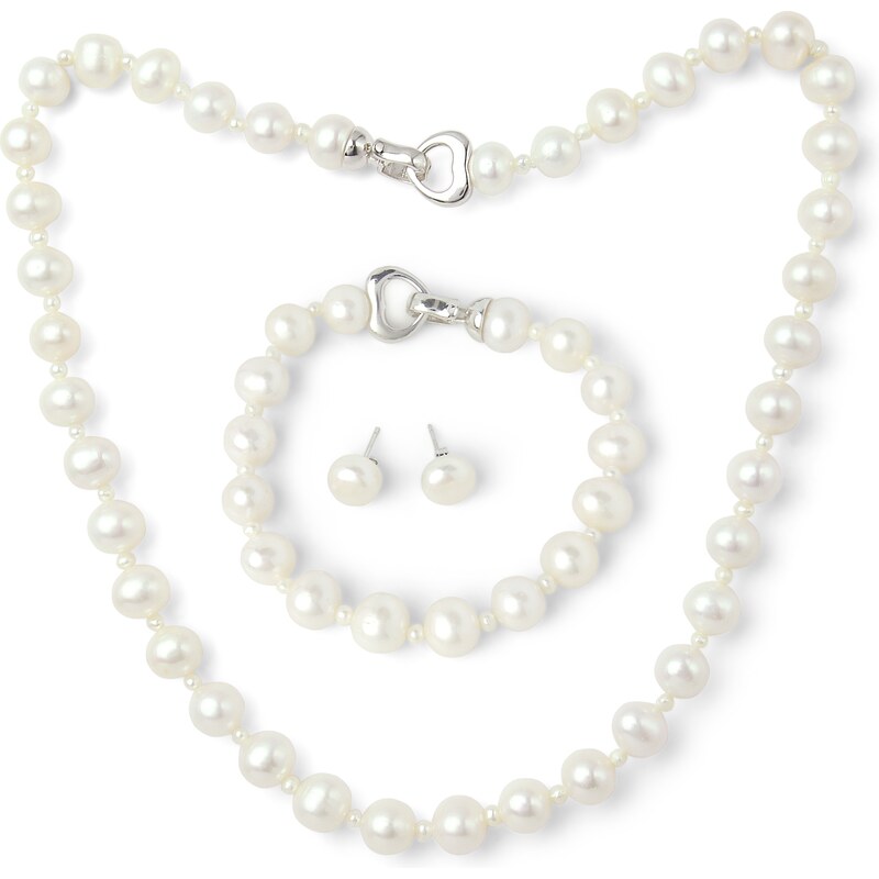 Tiniana Perlová souprava pravé říční perly Sigrid , náhrdelník, náramek a náušnice, bílá