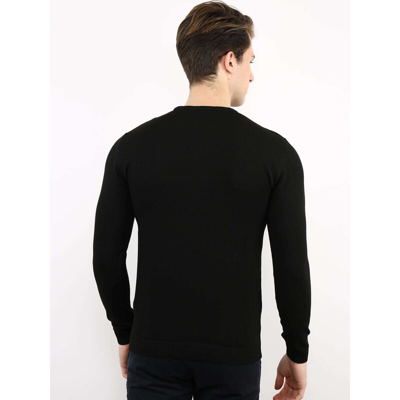 BASIC Černý pánský tenký pletený svetr -black Černá