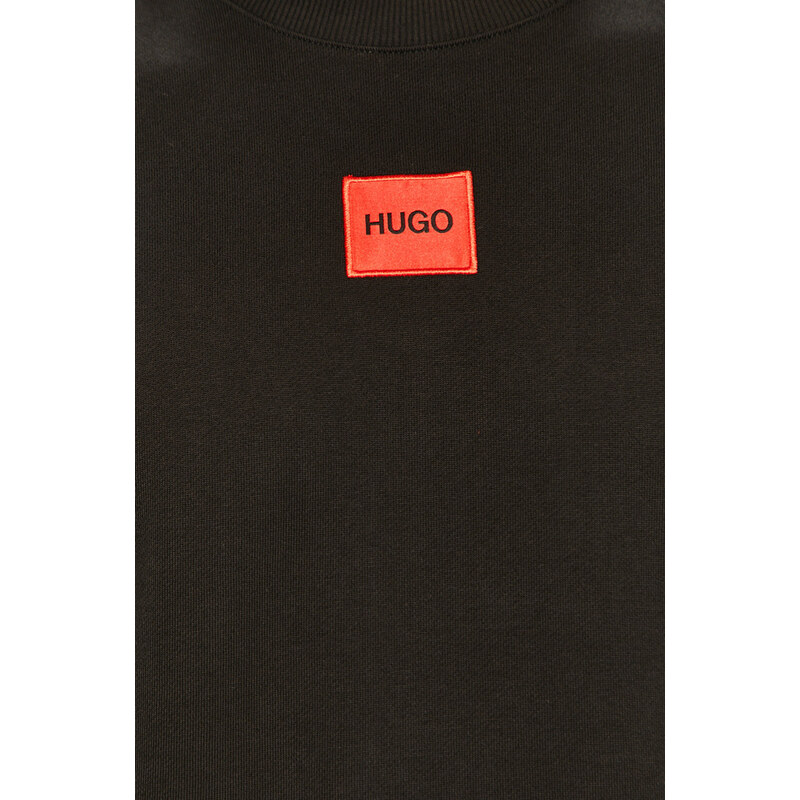 Bavlněná mikina HUGO pánská, černá barva, s aplikací, 50447964