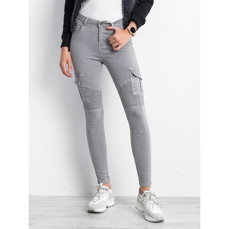 BASIC Dámské šedé džíny -gray Šedá