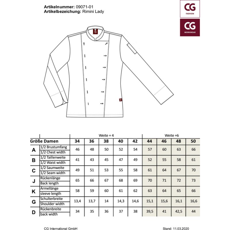 Dámský Regular fit kuchařský 2-řadý rondon Rimini CG Workwear