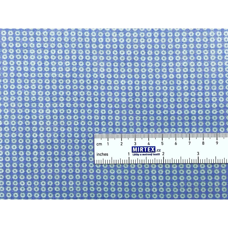 Mirtex Látka FLANEL 150 (11676-1 drobná kolečka modrá) 150cm zbytková metráž